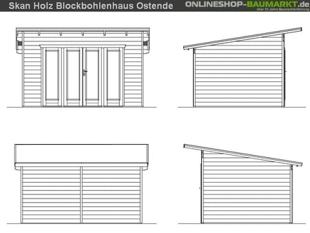 Skan Holz Blockbohlenhaus Ostende 2 in schiefergrau, 400 x 300 cm