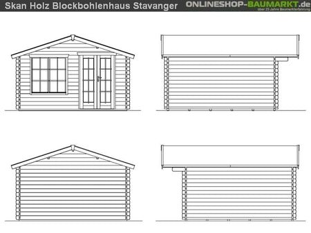 Skan Holz Blockbohlenhaus Stavanger Größe 2, 380 x 380 cm