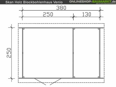 Skan Holz Blockbohlenhaus Venlo Größe 3 mit Abstellraum, 380 x 250 cm