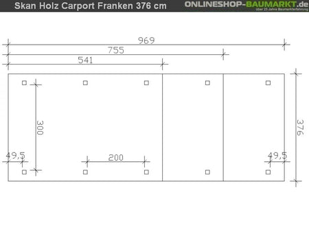 Skan Holz Carport Franken 376 x 755 cm Leimholz