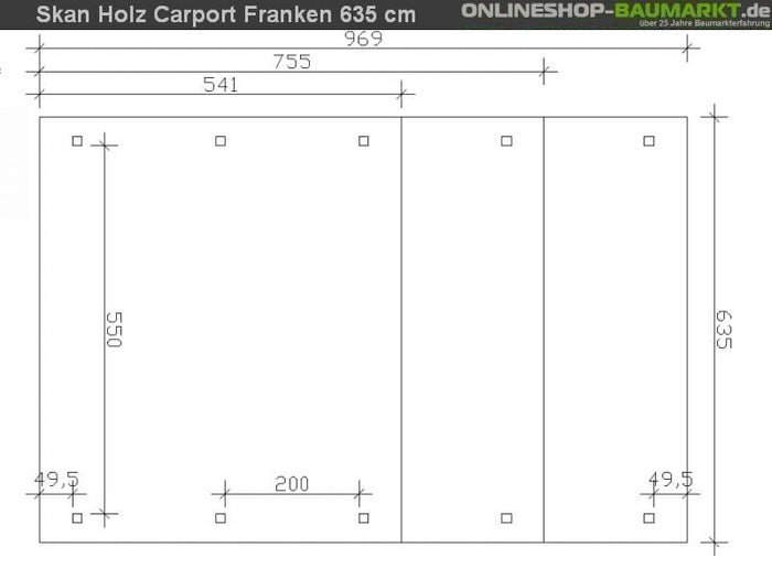 Skan Holz Carport Franken 635 x 541 cm Leimholz