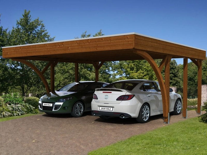 Skan Holz Carport Friesland Set 8 in nussbaum