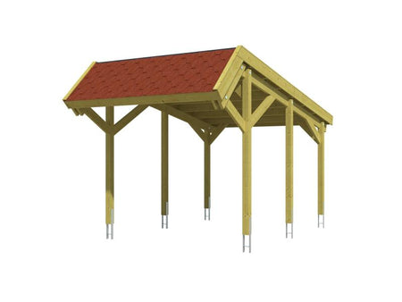Skan Holz Carport Harz 321 x 560 cm mit roten Schindeln