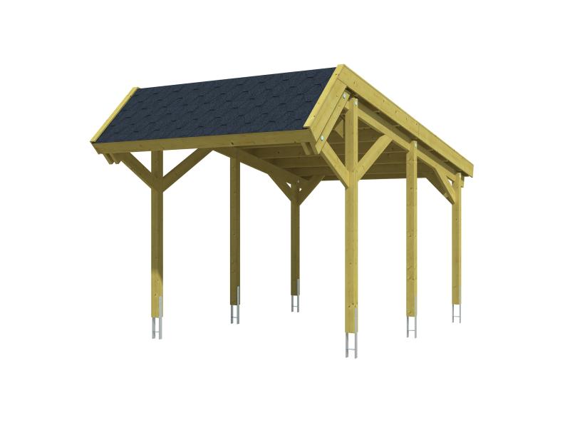 Skan Holz Carport Harz 321 x 560 cm mit schwarzen Schindeln