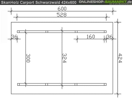 Skan Holz Carport Schwarzwald 424 x 600 cm mit Rückwand