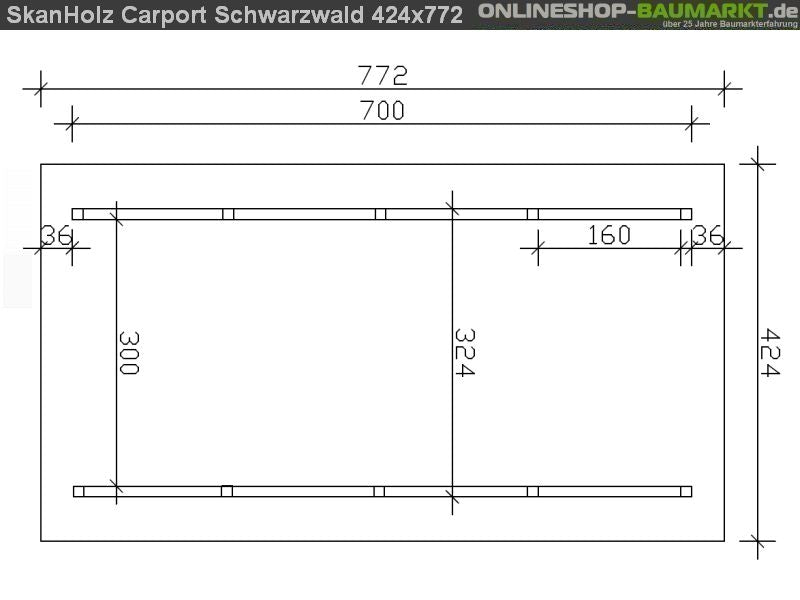 Skan Holz Carport Schwarzwald 424 x 772 cm mit Rückwand