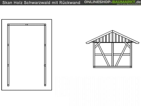 Skan Holz Carport Schwarzwald 424 x 772 cm mit Rückwand
