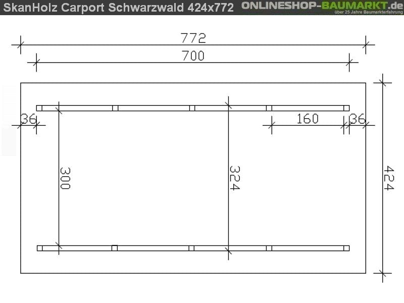Skan Holz Carport Schwarzwald 424 x 772 cm mit Rückwand