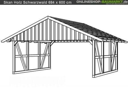 Skan Holz Carport Schwarzwald 684 x 600 cm mit Rückwand