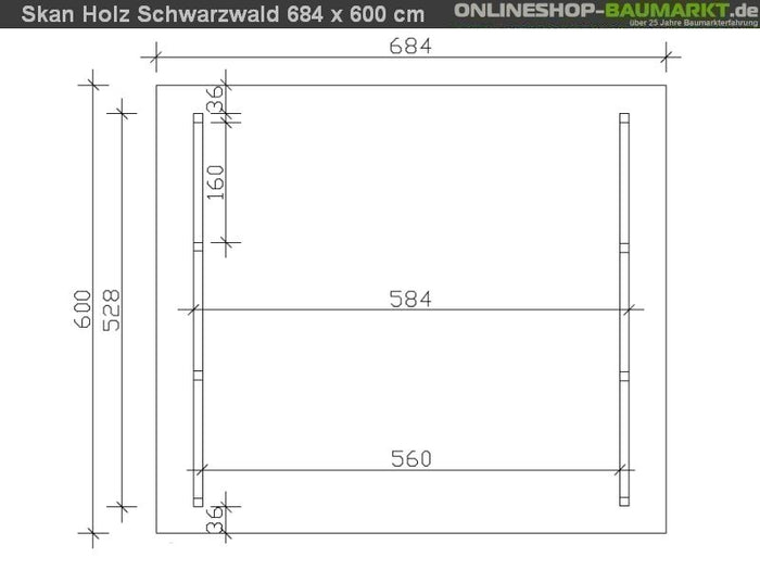 Skan Holz Carport Schwarzwald 684 x 600 cm mit Rückwand