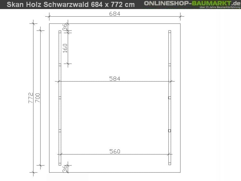 Skan Holz Carport Schwarzwald 684 x 772 cm mit Rückwand