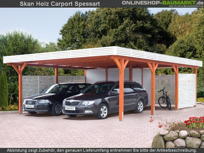 Skan Holz Carport Spessart 355 x 846 cm Leimholz mit Abstellraum