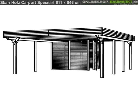 Skan Holz Carport Spessart 611 x 846 cm Leimholz mit Abstellraum