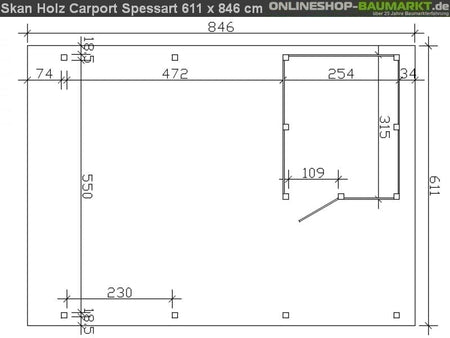 Skan Holz Carport Spessart 611 x 846 cm Leimholz mit Abstellraum