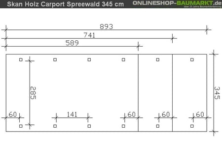 Skan Holz Carport Spreewald 345 x 741 cm mit roter Blende