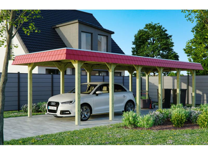 Skan Holz Carport Spreewald 345 x 893 cm mit roter Blende