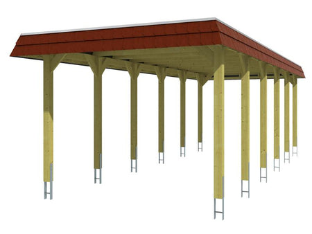 Skan Holz Carport Spreewald 345 x 893 cm mit roter Blende