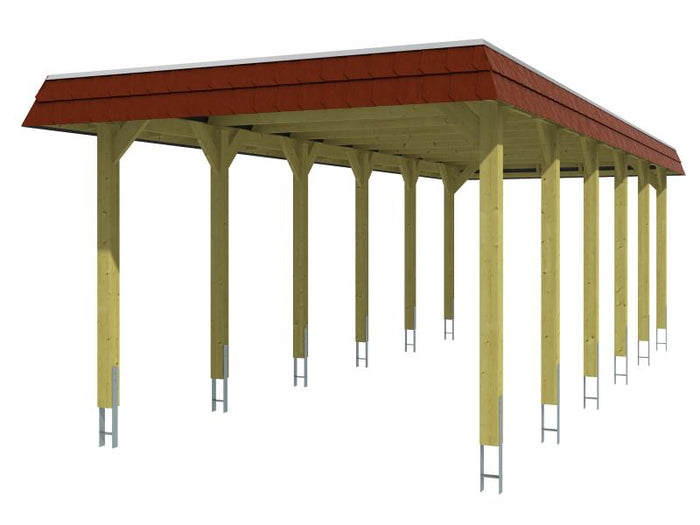 Skan Holz Carport Spreewald 345 x 893 cm mit roter Blende