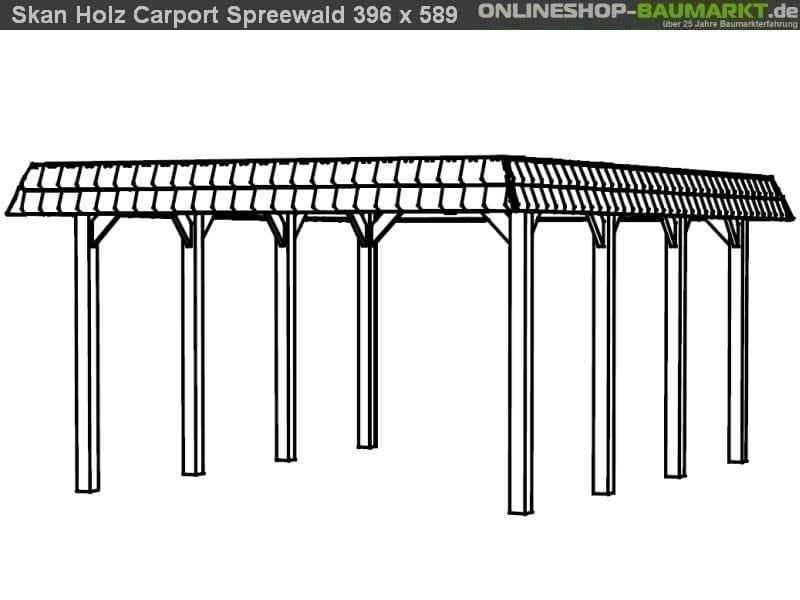 Skan Holz Carport Spreewald 396 x 589 cm mit roter Blende