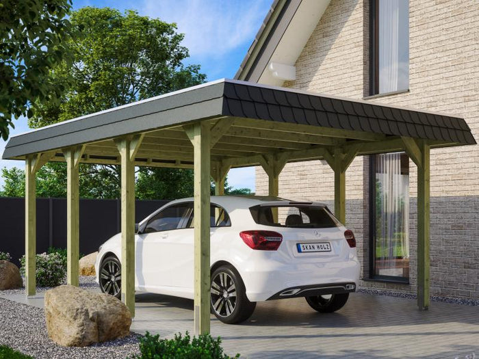 Skan Holz Carport Spreewald 396 x 589 cm mit schwarzer Blende