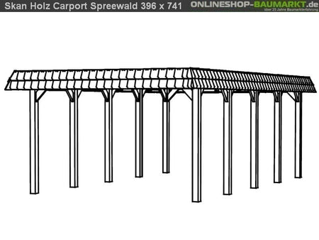 Skan Holz Carport Spreewald 396 x 741 cm mit roter Blende