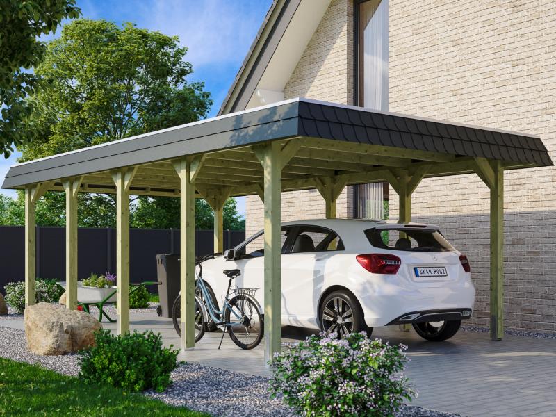 Skan Holz Carport Spreewald 396 x 741 cm mit schwarzer Blende
