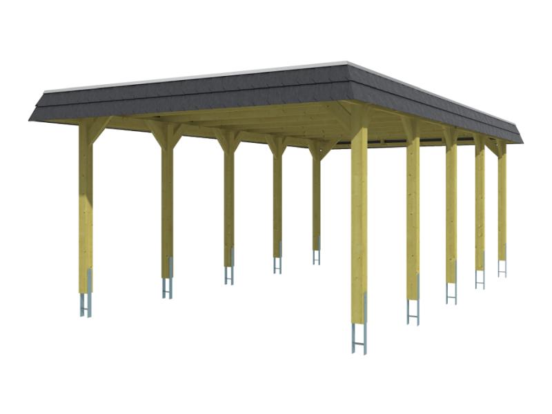 Skan Holz Carport Spreewald 396 x 741 cm mit schwarzer Blende