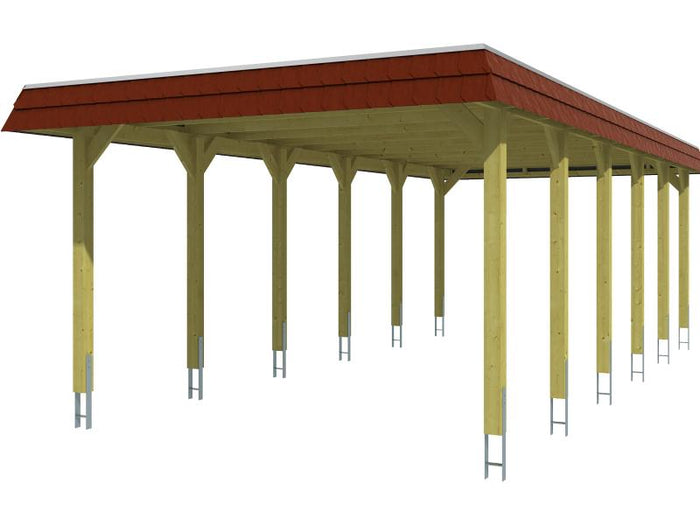 Skan Holz Carport Spreewald 396 x 893 cm mit roter Blende