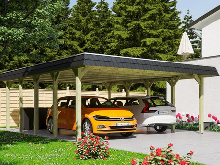 Skan Holz Carport Spreewald 585 x 741 cm mit schwarzer Blende