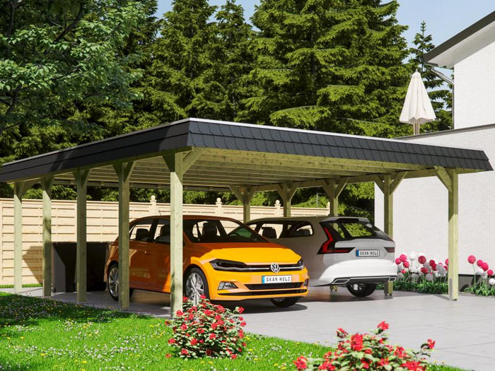 Skan Holz Carport Spreewald 585 x 741 cm mit schwarzer Blende