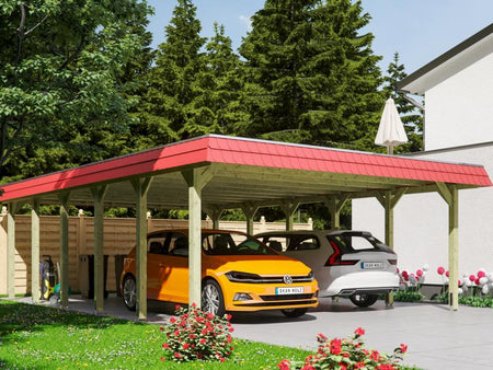 Skan Holz Carport Spreewald 585 x 893 cm mit roter Blende
