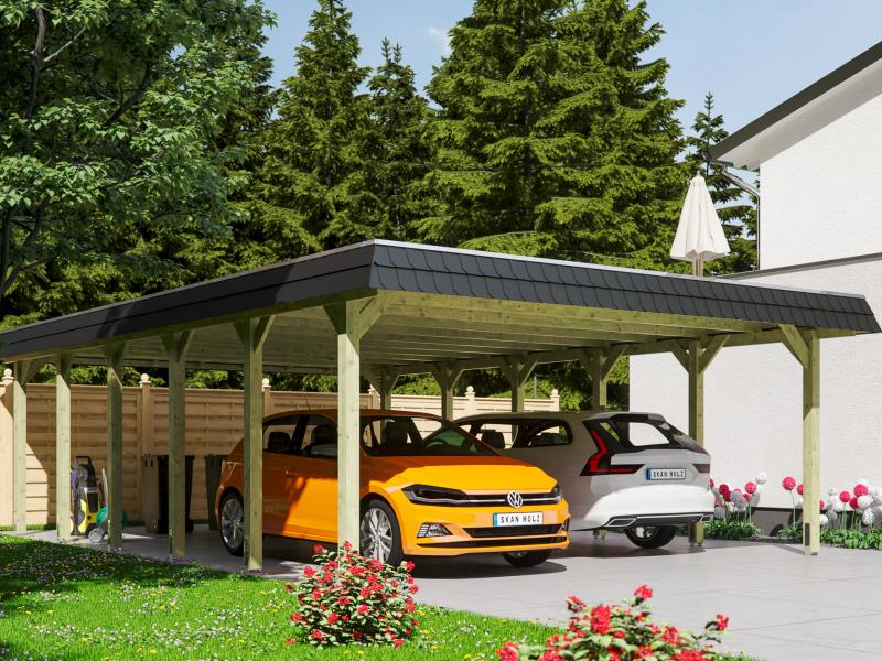 Skan Holz Carport Spreewald 585 x 893 cm mit schwarzer Blende