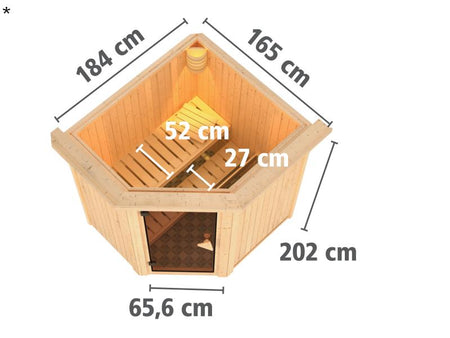 Taurin - Karibu Sauna ohne Ofen - mit Dachkranz -mit Energiespar Saunatür