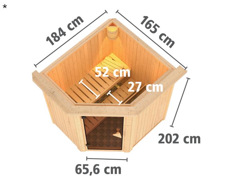 Taurin - Karibu Sauna  ohne Ofen - mit Dachkranz -Moderne Saunatür