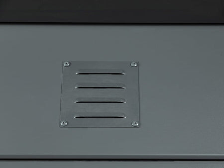 Telluria Metall-Gerätehaus Classico 2424 Granitgrau mit Lounge links, inkl. 2 Fenster
