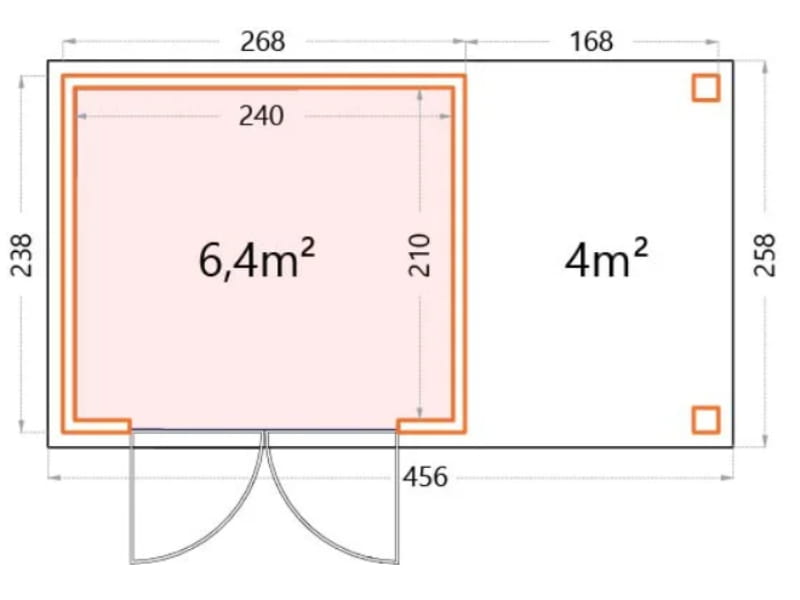 Telluria Metall-Gerätehaus Classico 2424 Lichtgrau mit kleinem Seitendach rechts