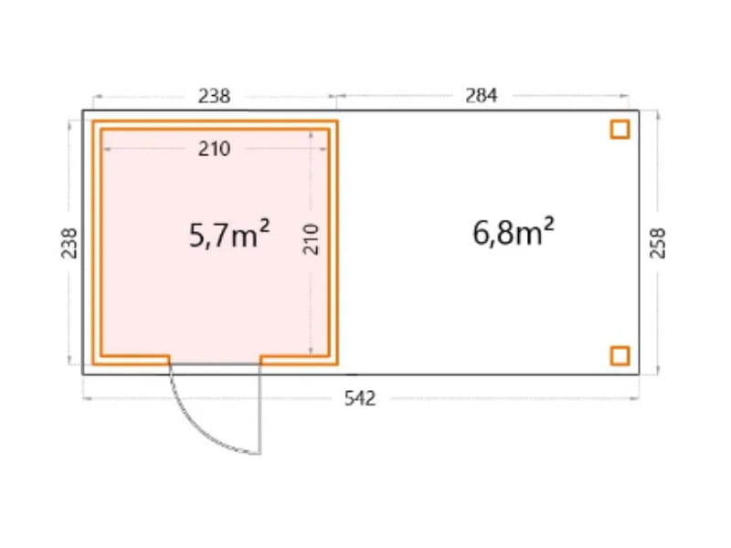 Telluria Metall-Gerätehaus Classico 2424 Lichtgrau mit großem Seitendach rechts