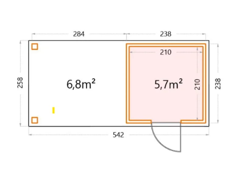 Telluria Metall-Gerätehaus Classico 2424 Weiß mit großem Seitendach links