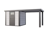 Telluria Metall-Gerätehaus Classico 2424 Weiß mit großem Seitendach rechts