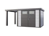 Telluria Metall-Gerätehaus Classico 3024 Weiß mit kleinem Seitendach links