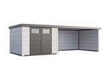 Telluria Metall-Gerätehaus Classico 3030 Komplett Weiß mit XL Lounge rechts