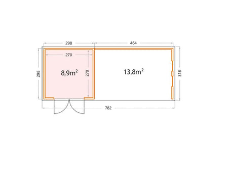Telluria Metall-Gerätehaus Classico 3030 Komplett Weiß mit XL Lounge rechts, inkl. 2 Fenster