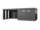 Telluria Metall-Gerätehaus Classico 3330 Granitgrau mit Lounge links, inkl. 2 Fenster