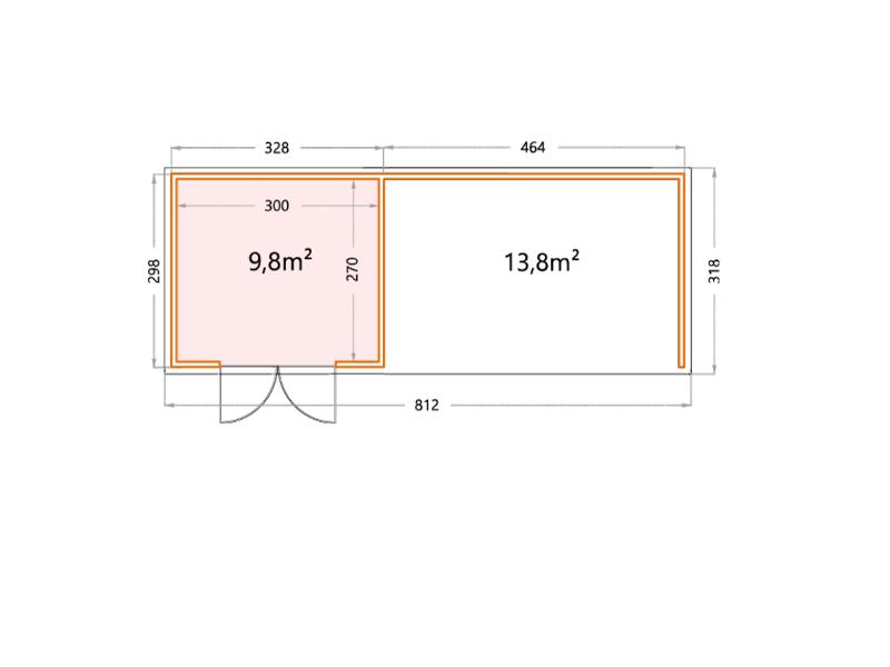 Telluria Metall-Gerätehaus Classico 3330 Weiß mit XL Lounge rechts