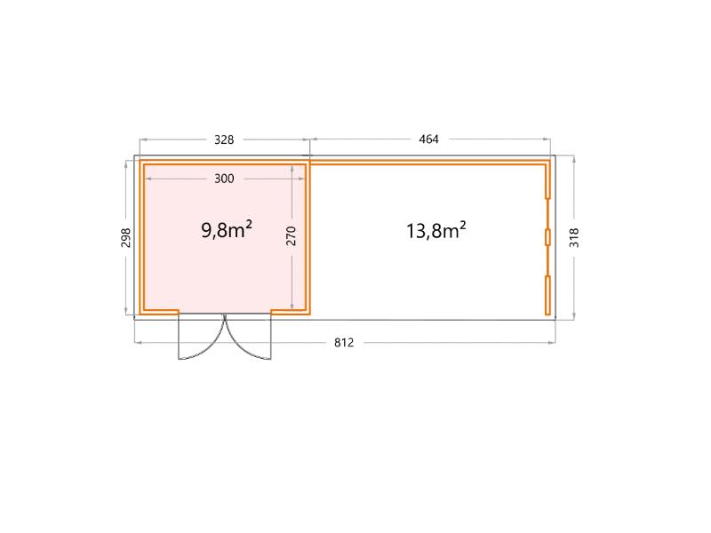 Telluria Metall-Gerätehaus Classico 3330 Weiß mit XL Lounge rechts, inkl. 2 Fenster