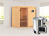 Tonja - Karibu Sauna Plug & Play 3,6 kW Bio Ofen, ext. Steuerung - ohne Dachkranz - Klarglas Ganzgla