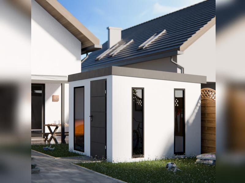 Urban One Gerätehaus Basic Typ 7, 450x298 cm, inkl. Überdachung rechts 2 m