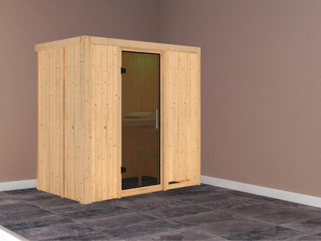 Variado - Karibu Sauna ohne Ofen-ohne Dachkranz-Moderne Saunatür