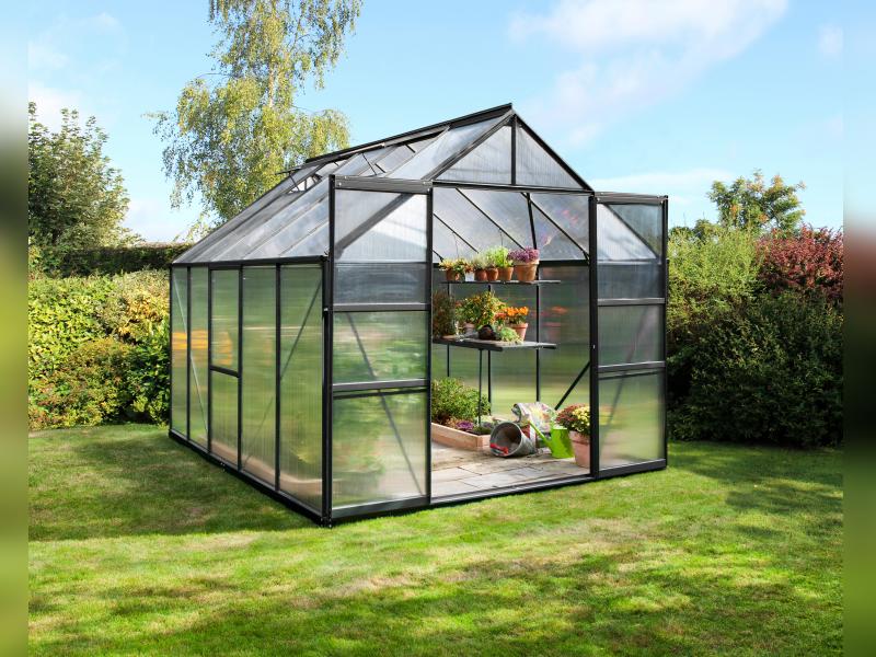 Vitavia Gewächshaus Meridian 2, 8300 HKP 4 mm, schwarz, mit Doppelschiebetür