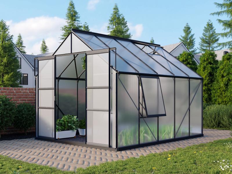 Vitavia Gewächshaus Meridian 2, 8300 HKP 4 mm, schwarz, mit Doppelschiebetür